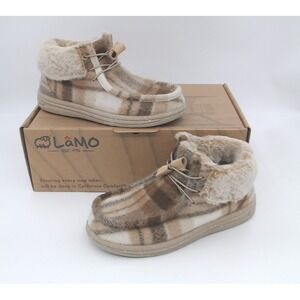 Lamo Cassidy Womens Shoes Chestnut Plaid SIze 7 Sheepskin Boots